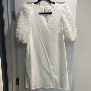 White Dress with Floral Puff Sleeves